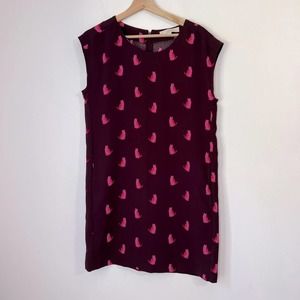 Ann Taylor LOFT purple and pink cat pattern sleeveless sheath dress women's S